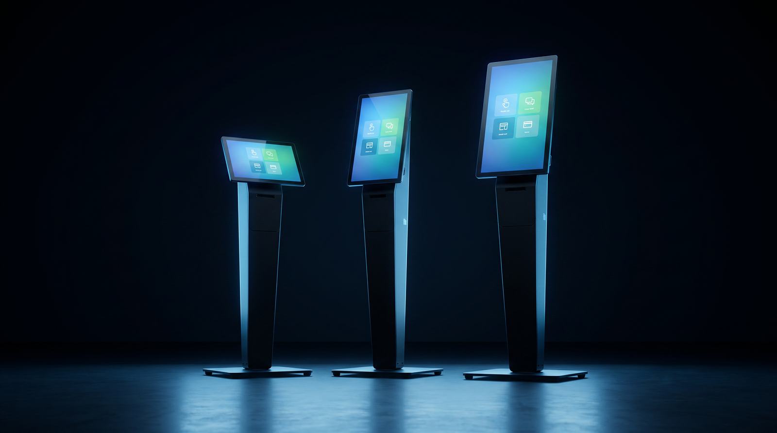 Three Elo Wallaby Pro totems, small, medium and large, side by side on a dark stage