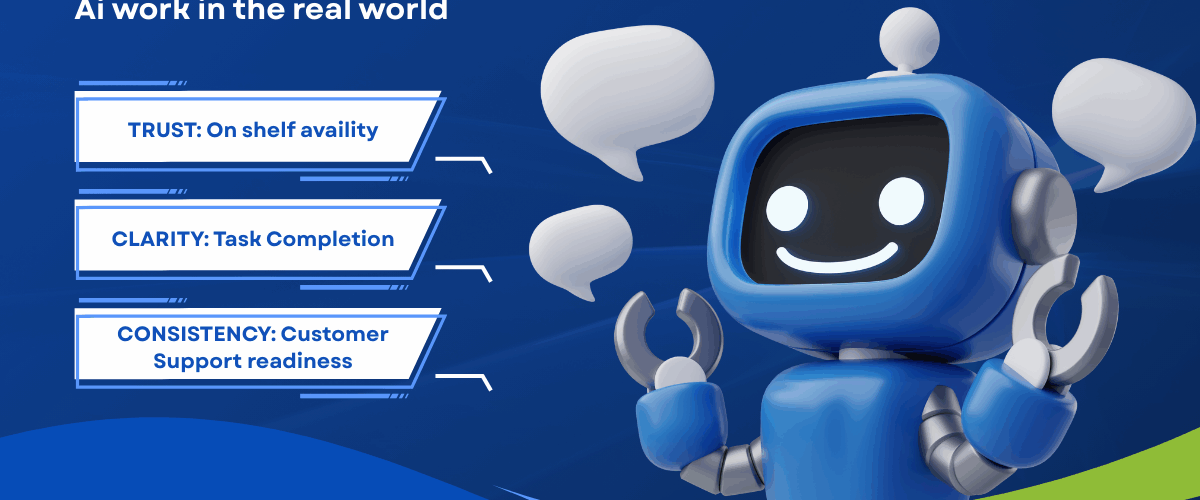 Wide-format digital banner illustrating an abstract retail environment with subtle AI data flows forming a funnel that transitions into structured execution elements such as checkmarks, process lines, and a target, representing the move from AI experimentation to operational execution in retail.