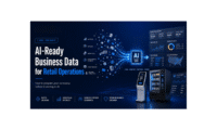 Horizontal T-ROC banner showing fragmented retail, kiosk, vending, inventory, and sales data flowing into an AI-ready data system with dashboards and operational insights.