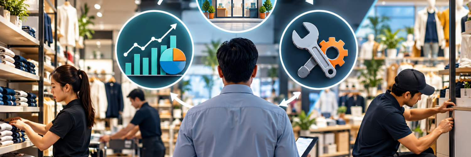 Retail store operations in action, showing teams managing merchandising, inventory, performance measurement and maintenance to improve store execution and operational efficiency.