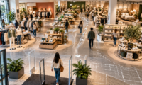 Modern retail store layout featuring optimized shopper pathways, organized merchandise displays, and strategic product placement to improve customer flow and sales.